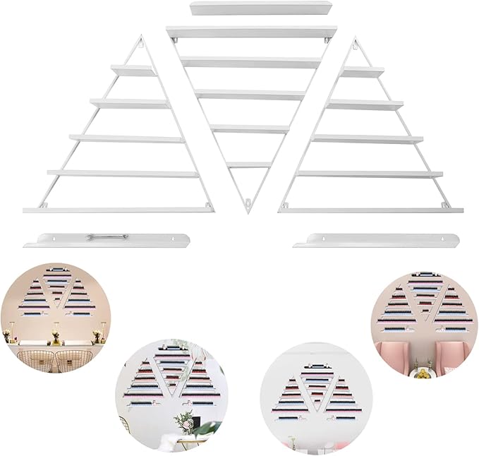 6PCS Triangular Wall-Mounted Nail Polish Racks, White 5-Tier Nail Polish Shelves, Heavy-Duty Cosmetic Display Cases with Raised Edges for Nail Salon, Home, Shop Use