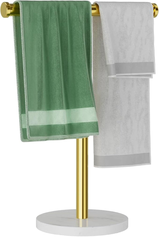 Hand Towel Holder, T-Shape Hand Towel Stand with Heavy Marble Base, Stainless Steel Towel Bar Rack for Bathroom Vanity, Kitchen Countertop, Gold