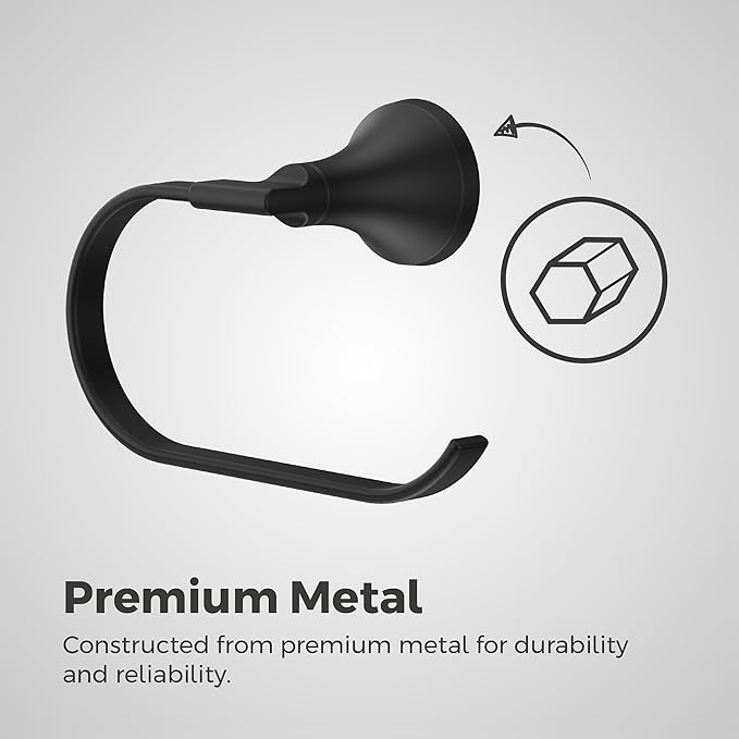 Pfister Vedra Towel Ring, Hand Towel Holder for Bathroom, Wall-Mounted, Screw-in, Matte Black Finish, BRBVED0B