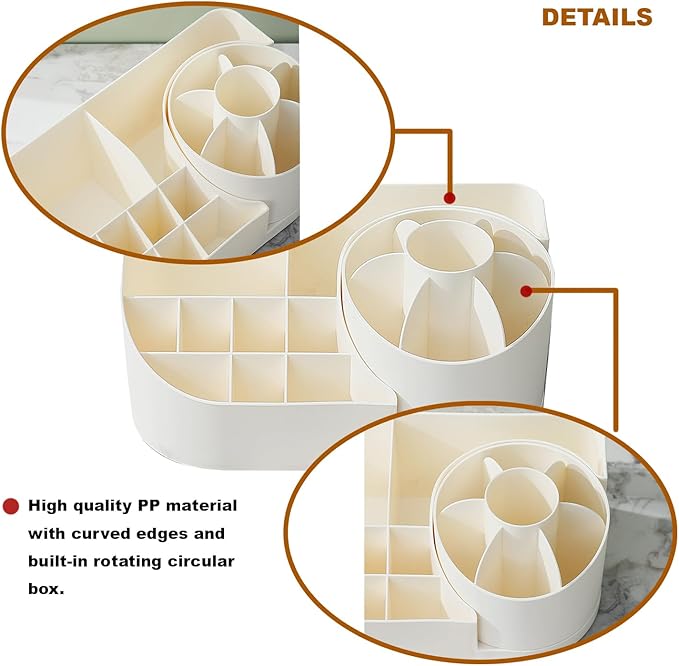 Makeup Organizer Countertop with Rotating Brush Holder for Vanity, Bathroom, Dresser Cosmetic Makeup Storage Organizer Multifunctional?€?