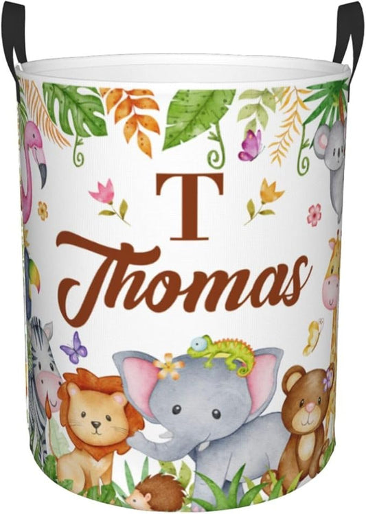 Custom Animal Laundry Baskets, Personalized Animal Pattern Gifts with Customized Name, Collapsible Laundry Hamper for Kids Adults Home Decoration,16.5 X 13.8in