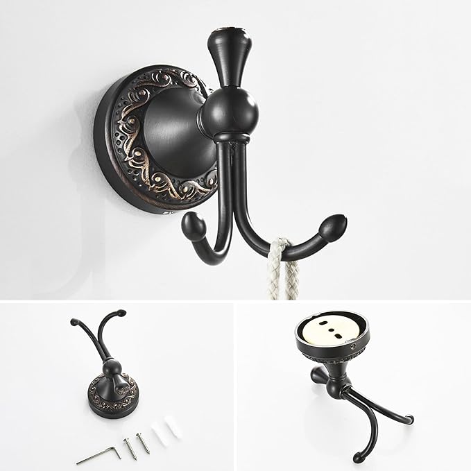 Antique Bronze Brass Bath Towel Hooks, Wall Mounted Bathroom Hardware Accessories,Pattern Carving Design