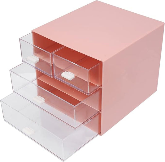Makeup Organizer, Desk Organizer with 4 Drawers, Sundries Organizer, Cosmetic Organizer, Bathroom Counter, Pink