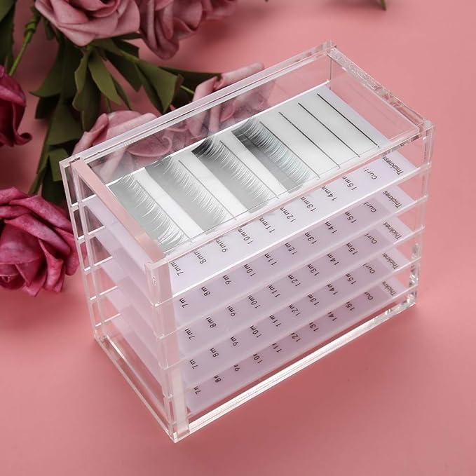 Eyelash Storage Box, 5 Layers Plastic Lash Storage Organizer Clear Eyelash Display Container Cosmetic Makeup Storage Box for Grafting Lash Extension