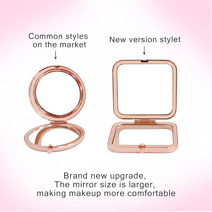 Small Mirror, Compact Makeup Mirror, 1x/2x Mini Travel Mirror with Magnification, Portable Hand Held Mirror for Purse Pocket, Gifts for Girls