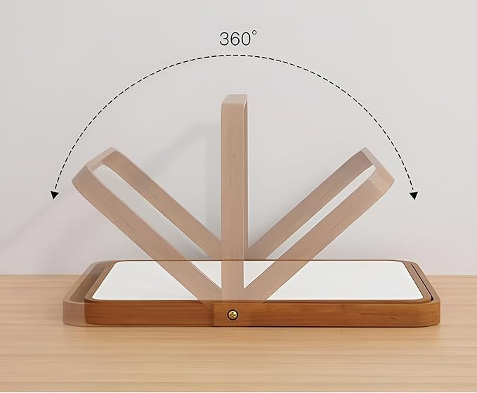 Wooden Desktop Makeup Mirror, Rectangular Tabletop Vanity Mirror with 360° Rotation, Portable High-Definition Single-Sided Cosmetic Mirror for Dressing Table, Bedroom & Bathroom (Walnut Wood)