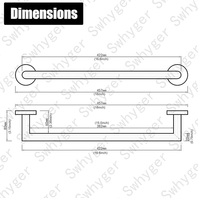18 Inches Towel Bar for Bathroom Kitchen Hand Towel Holder Dish Cloths Hanger SUS304 Stainless Steel RUSTPROOF Wall Mount Brushed Gold, 96018-2-18BG.