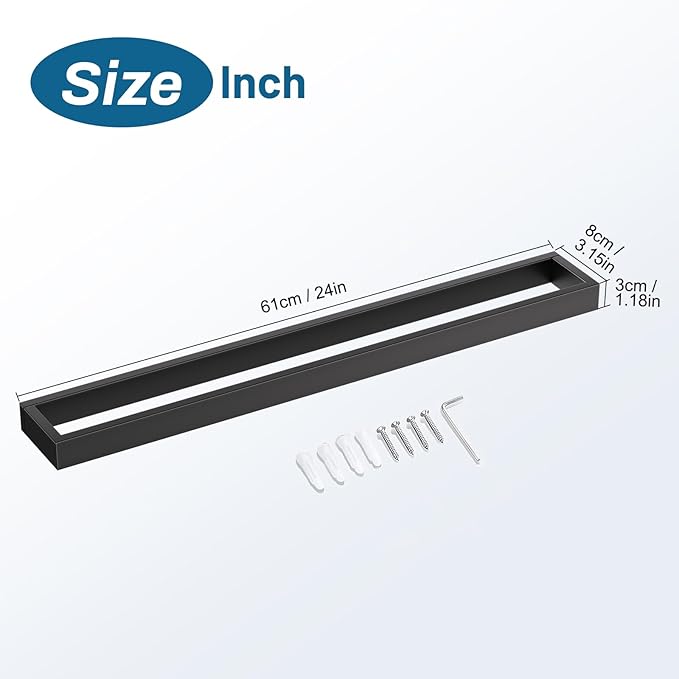 TNOMS Single Towel Bar Towel Holder Bathroom Hardware Accessories,Stainless Steel Wall-Mounted Towel Rack Towel Rail,24 Inches Matte Black