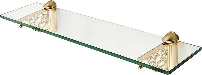 khtumeware 20 Inches Glass Shelves for Bathroom, Brushed Gold Floating Glass Shelf Zinc Tempered Glass Bathroom Shelves for Wall Mount Modern