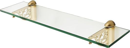 khtumeware 20 Inches Glass Shelves for Bathroom, Brushed Gold Floating Glass Shelf Zinc Tempered Glass Bathroom Shelves for Wall Mount Modern