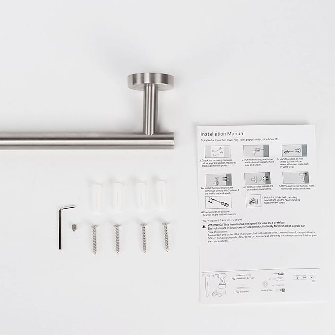 TocTen Bath Towel Bar - 2 Pack Thicken SUS304 Stainless Steel Towel Rack for Bathroom, Bathroom Hardware Accessories Towel Rod Heavy Duty Wall Mounted Towel Holder (16 Inch, Brushed Nickel)