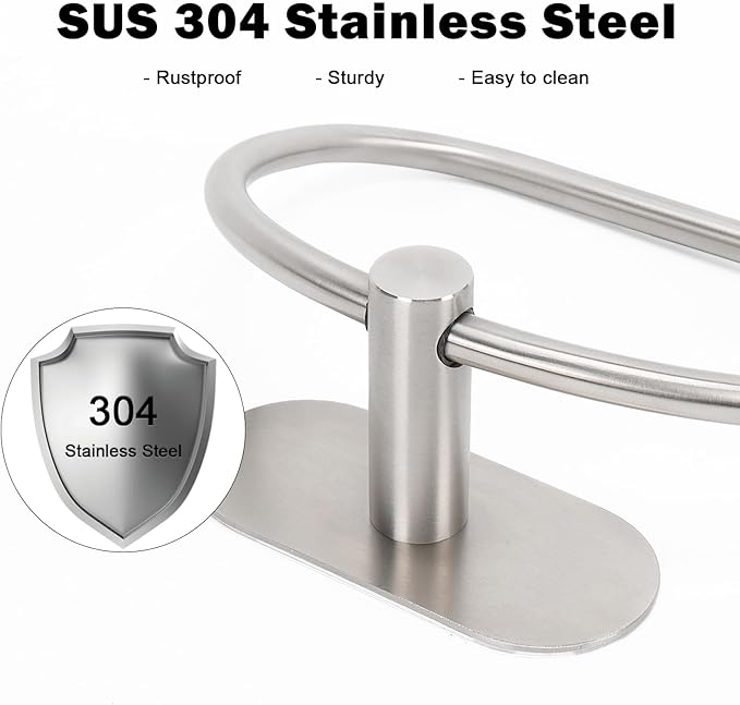 Livabber Towel Ring for Bathroom, 304 Stainless Steel Hand Towel Holder, Heavy Duty Towel Hanger for Bath, Kitchen, Hotel (4″ Self-Adhesive Base, Brushed Nickel)