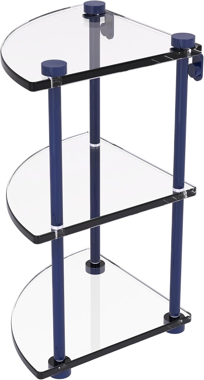 Allied Brass NS-6-MBL Three Tier Corner Glass Shelf, Mediterranean Blue