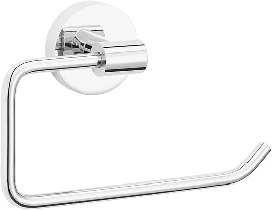 tesa EXXCELLENT Toilet Paper Holder Without Cover - self-Adhesive Paper Hanger - Design, Chrome Metal - 99 mm x 160 mm x 45 mm