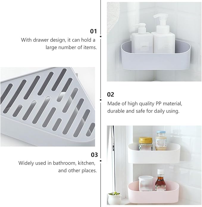 Garneck Wall-Mount Storage Rack Bathroom Shelf Organizer Kitchen Storage Shelf Plastic Draining Rack 2Pcs Set for Bathroom