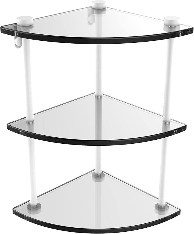 Allied Brass NS-6-WHM Three Tier Corner Glass Shelf, Matte White