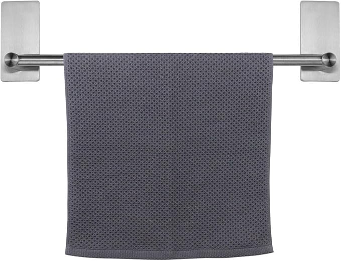 NearMoon Self Adhesive Bathroom Towel Bar- Stainless Steel Bath Wall Shelf Rack Hanging Towel Stick On Sticky Hanger Contemporary Style, NO Drilling (2 Pack, Brushed Nickel, 16-Inch Towel Rack)