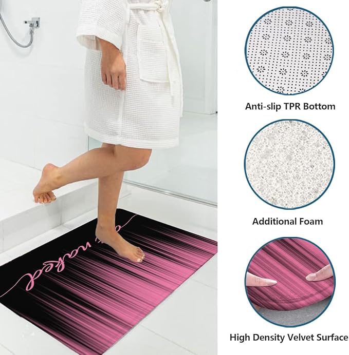 AAtter 4 Piece Pink and Black Shower Curtain Set Get Naked Ombre Girls Women 60Wx72L Curtains Decor with Non-Slip Rugs, Toilet Lid Cover and Bath Mat Bathroom Accessorie Home Bathtub Set, Gradient
