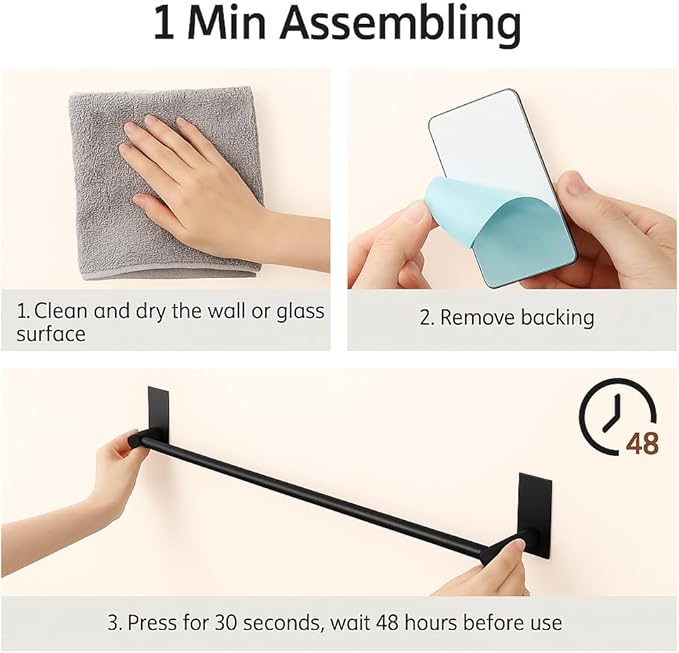 KES 30-Inch Towel Bar for Bathroom Self Adhesive Hand Towel Holder No Drill Wall Mounted SUS 304 Stainless Steel Matte Black, A7000S75B-BK