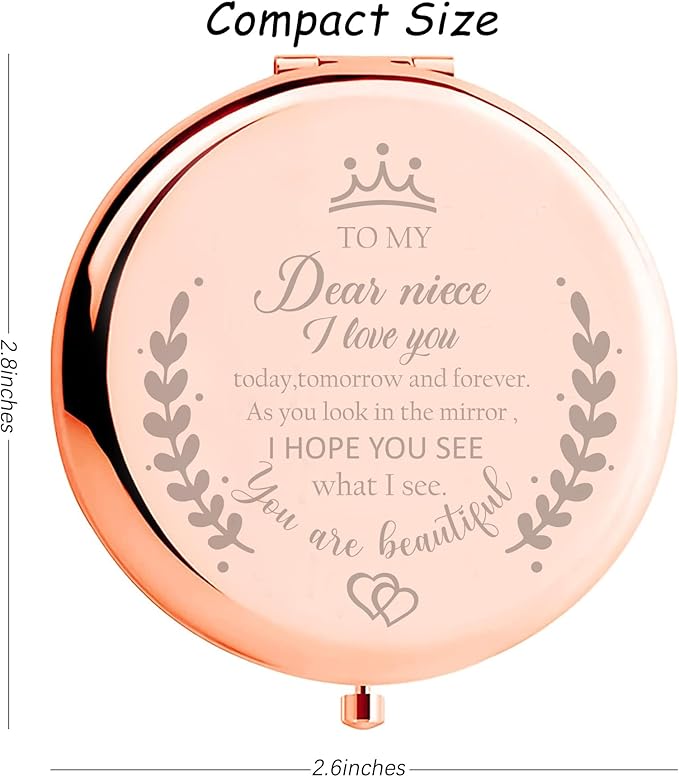 Soulpetals Niece Gifts Compact Mirror for Niece from Aunt to My Niece Makeup Mirror Birthday Gifts for Niece from Auntie Uncle Gifts for Niece Birthday Christmas