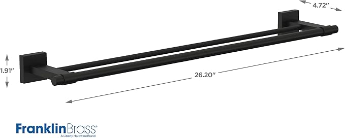Franklin Brass Maxted (1-Pack) 24" Towel Rack for Bathroom, Matte Black Double Towel Bar for Bathroom Wall Towel Holder Rod Wall Mounted Bathroom Accessories MAX25-FB