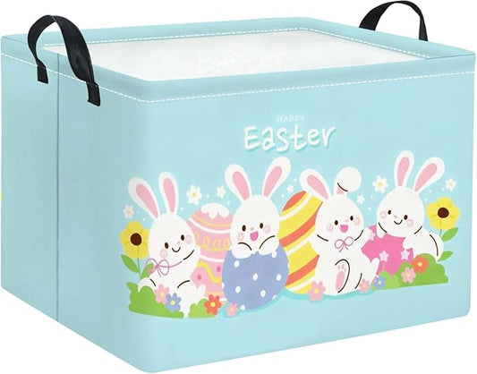 Rectangular Easter Basket Easter Basket for Kids Baby Storage Basket Cute Toy Storage Bin Organizer Shelf Book Basket Easter Room Decor(Cartoon Easter Basket)