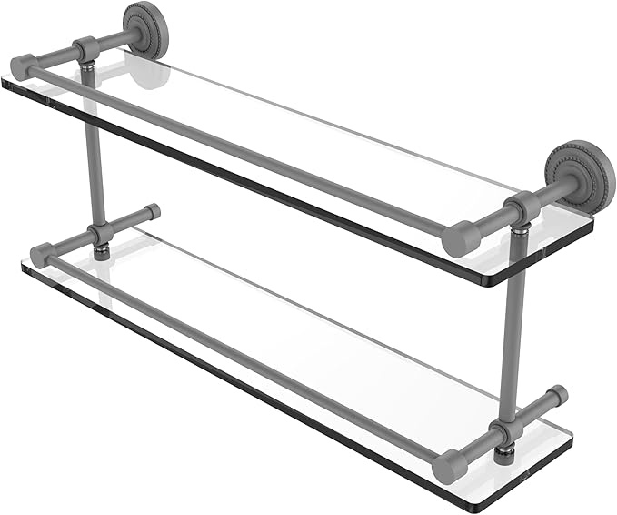 Allied Brass DT-2/22-GAL-GYM Dottingham 22 Inch Double Glass Gallery Rail Shelf, Matte Gray