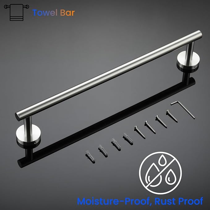 Miyili 15.75-Inch Bathroom Towel Bar SUS 304 Stainless Steel Towel Holder Rack Wall Mount Brushed Finish, A01N40A