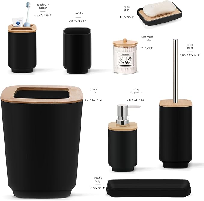 Bathroom Accessories Set,Black Bathroom Set,22 Pieces Bathroom Accessory Set with Shower Curtain,Trash Can for Bathroom Accessories Décor and Home Gifts