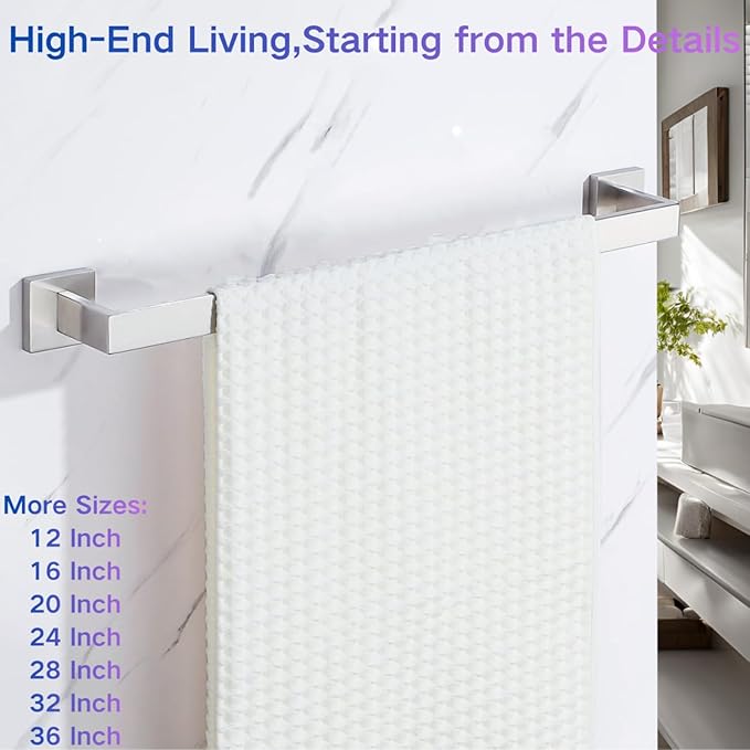 28 Inch Towel Bar for Bathroom 12/16/24/28/32/36 Inch Kitchen Towel Holder Brushed Nickel Towel Rod Wall Mounted SUS304 Rustproof Towel Rack Modern Square Design (1, Brushed Nickel, 28 Inch)