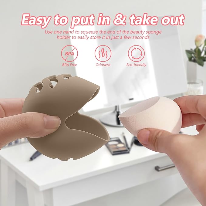 2PCS Makeup Sponge Holder Beauty Blender Bolder Makeup Sponge Case Breathable Make Up Sponge Case Essentials Suitable for Business or Travel（Khaki+Gery）