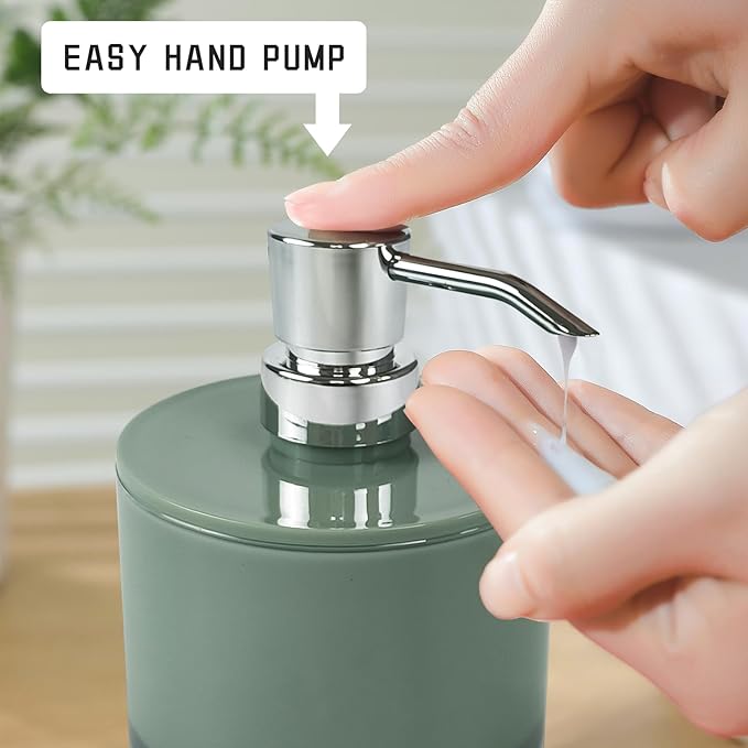 Thickened Bathroom Accessories Set, 4-Piece Bathroom Accessories Set with 2 Toothbrush Cups, Soap Dispenser, Soap Dispenser (Olive Green)