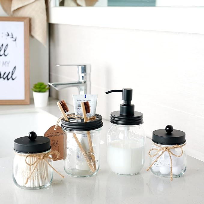 Amolliar Mason Jar Liquid Soap Dispenser Lid, 304 Stainless Steel Pump Lid for 16oz Regular Mouth Mason Jar, Rustic Farmhouse Decor, Hand Soap, Dish Soap, Lotion Soap, Black 6 Pack, Extra 3 Long Tubes