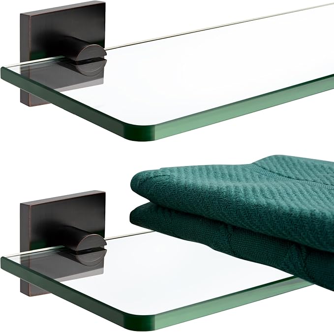 KOKOSIRI Wall Shelves for Bathroom Glass Floating Shelf 20-Inch Kitchen Rack Shower Storage, 2 Pack Oil Rubbed Bronze Stainless Steel B1107ORB-L20-P2
