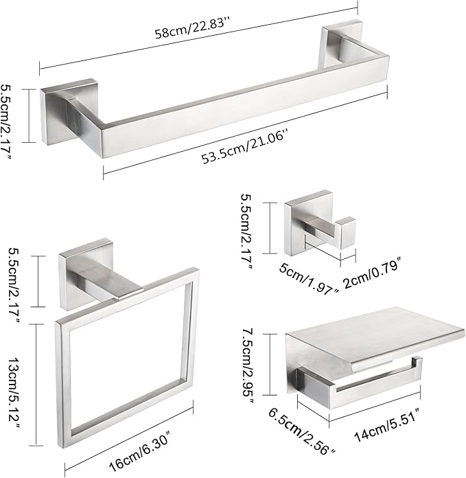 4-Pieces Bathroom Accessories Set, Towel Bar Towel Racks Towel Holder Toilet Paper Holder Stainless Steel Bathroom Hardware Set Wall Mounted Towel Racks for Bathroom, Brushed Nickel, 23 Inch