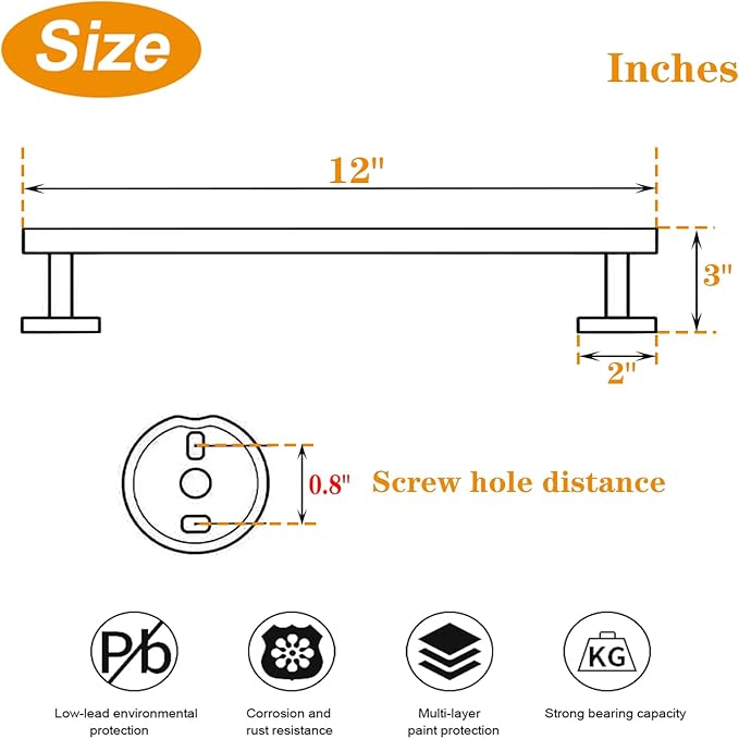 TocTen Bath Towel Bar - Thicken SUS304 Stainless Steel Bathroom Towel Holder, Towel Rod for Bathroom Heavy Duty Wall Mounted Towel Rack Hanger (12IN, Chrome)