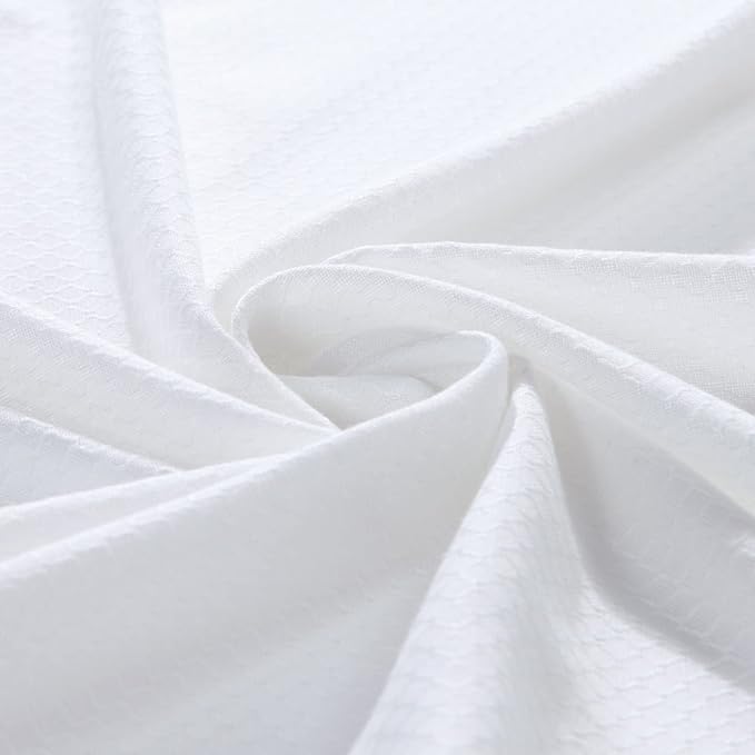 Arlene Blue Stitched Embroidery Edge Boho Window Curtain,White Tassel Panel Pair, Each 42" W x 84" L,Total 84" W x 84" L