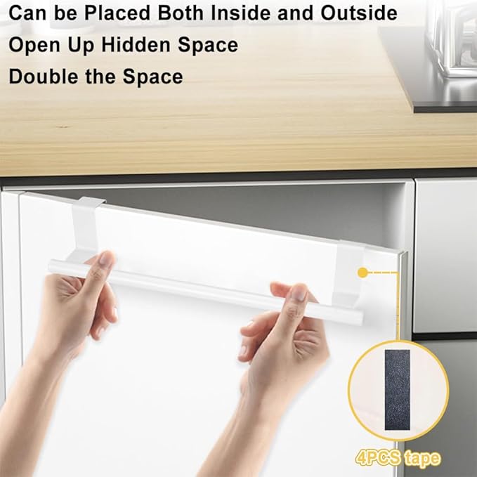 Cabinet Door Towel Bar, Dish Towel Rack for Cabinet, Stainless Steel Kitchen Towel Holder, Over The Door Hand Towel Hanger for Kitchen Bathroom Cupboard, 2 Pack (2*Small White)