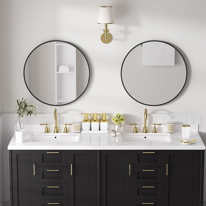 Bathroom Accessories Set - 27PC Bathroom Sets with Shower Curtain and Rugs, White Bathroom Set, White Bathroom Accessory Set with Trash Can, Toilet Brush & 3 PC Soap Dispensers