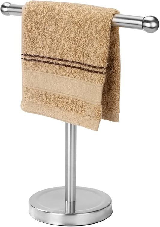 Hand Towel Holder Stand with Heavy Stainless Steel Base, T-Shape Towel Rack, Free-Standing Towel Holder Countertop for Bathroom (Brushed Nickel)