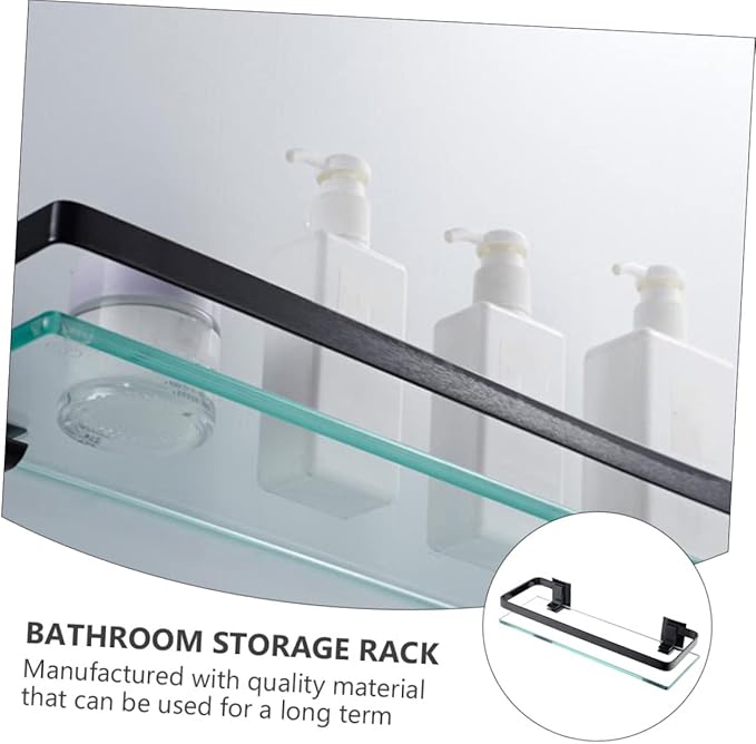 Ciieeo 1pc Tempered Glass Bathroom Shelf Wall Mounted Storage Rack for Toiletries Elegant Design Easy Installation Single