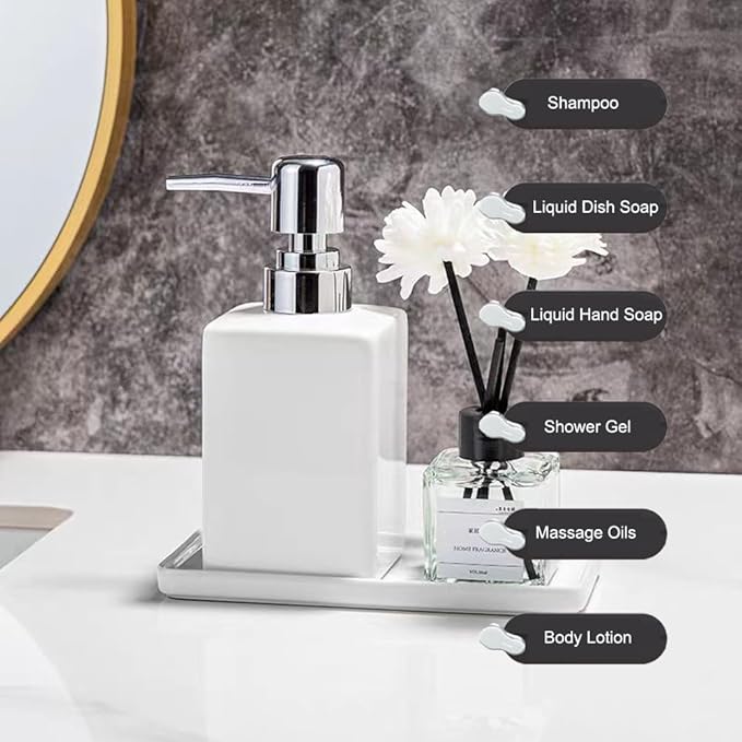 White Bathroom Accessory Set 3 Pcs,Ceramic Soap Dispenser and Toothbrush Holder Cup Soap Dish,Modern Countertop Bath Decor Set for Stylish Bathroom Organization