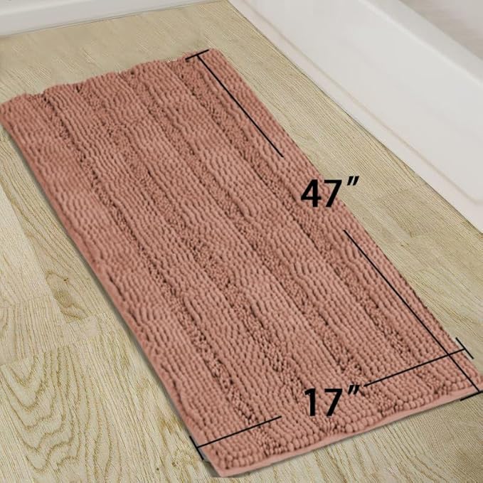 Turquoize Bath Mat, 47 x 17, Muted Clay, Plush Chenille, Non-Slip, Machine Washable