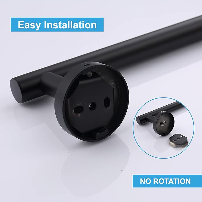 TASTOS 23.6 Inch Bath Towel Bar Matte Black, Premium SUS304 Stainless Steel Round Style Bathroom Heavy Duty Holder, Kitchen Rod, Wall Mount With Screws Rack