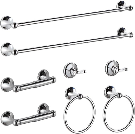 BGL Bathroom Hardware Set Chrome Adjustable Expandable Bath Towel Bars Bathroom Accessory Set Towel Racks 8-Pieces Wall Mount