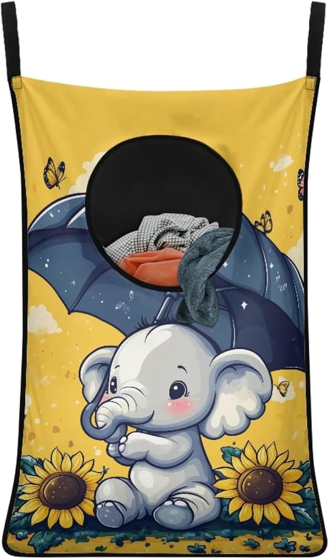 ZOUTAIRONG Cute Elephant Hanging Hamper for Clothes Over the Door Laundry Hamper Laundry Basket Hanging Shelf Closet Storage Organizer Hamper Laundry Bag for Bedroom