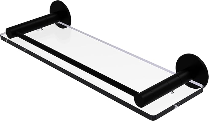 Allied Brass FR-1/16G-BKM Fresno Collection 16 Inch Glass Vanity Rail Shelf, Matte Black