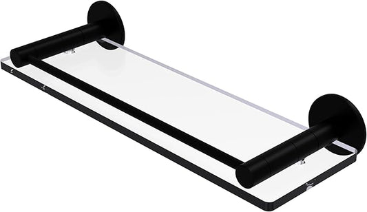 Allied Brass FR-1/16G-BKM Fresno Collection 16 Inch Glass Vanity Rail Shelf, Matte Black