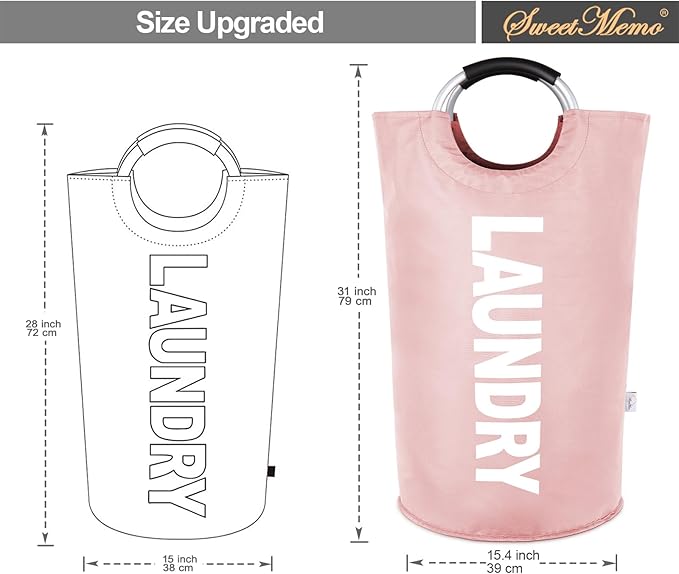 Large Laundry Basket Collapsible???Freestanding Clothes Hamper Bag with Handles ?€? Tall Folding Dirty Laundry Bin???Sturdy Laundry Sorter for College Dorm???Laundry Room ?€? 95L (Pink)