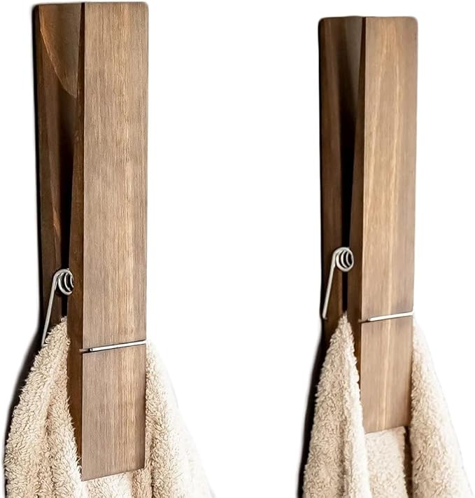 Giant Clothespin Bathroom Towel Holder | Huge 12” Clothes pin | Farmhouse Bathroom décor | Laundry Room or Nursery décor | Towel Rack or Hook | Bathroom Accessories wall décor (2 Jacobean)